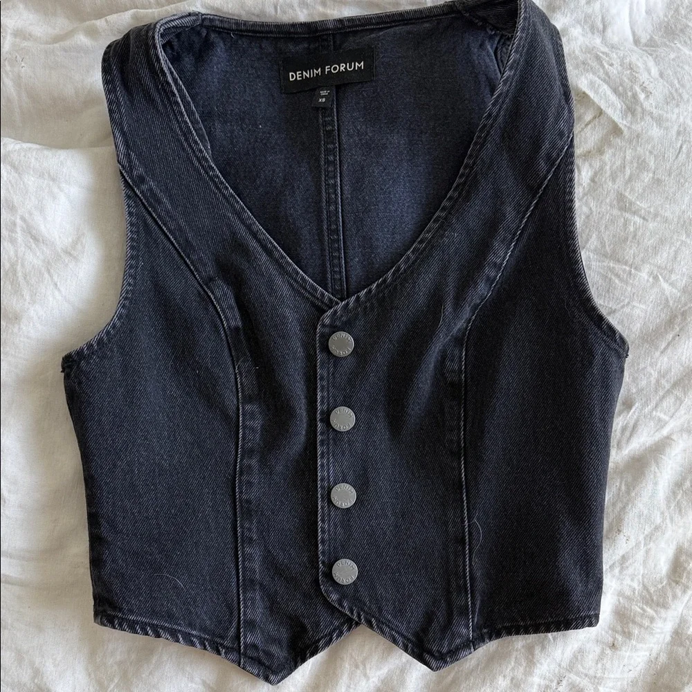 Denim Forum Charcoal Buttoned Vest - Picture 1 of 4